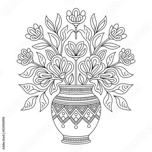 vase with flowers coloring page line art 