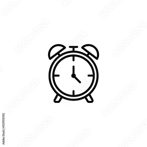 Black Outline Alarm Clock Illustration on White, Transparent Background For Creative Design