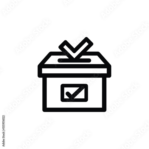 Black outline election box with check mark, checkbox on transparent background
