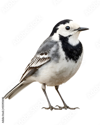 White Wagtail Bird Illustration Black Background