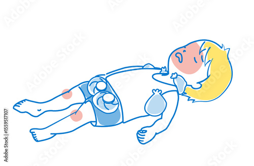 熱中症の応急処置で体を氷で冷却しているイラスト