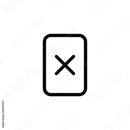 Black Outline of Card with X Symbol Indicates Error or Deletion