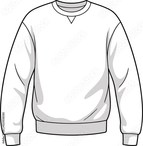 Classic Crewneck Sweatshirt Front Top View Fashion CAD Flat Sketch Template