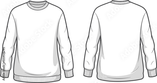 Crewneck Sweatshirt Front and Back View Fashion CAD Vector Template