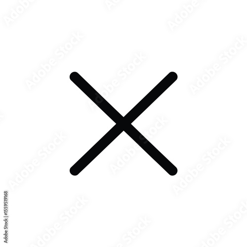 Black Rounded X Mark Shape Icon on Transparent Background, Isolated Symbol Style