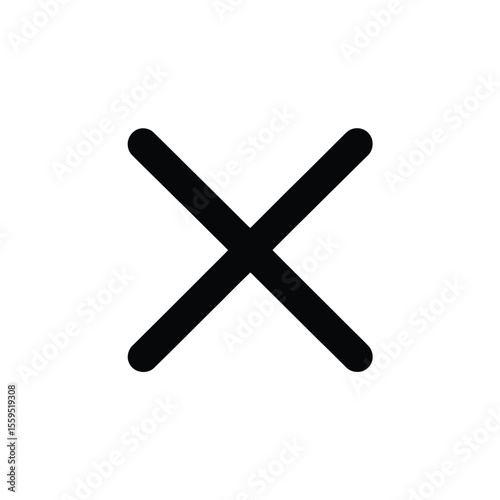 Black rounded X shape on transparent backdrop.Cross symbol, icon,mark