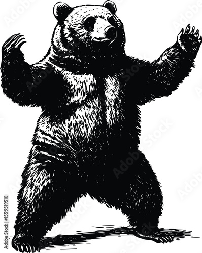 Grizzly Bear Vector Illustration: Powerful, Majestic, Standing Pose