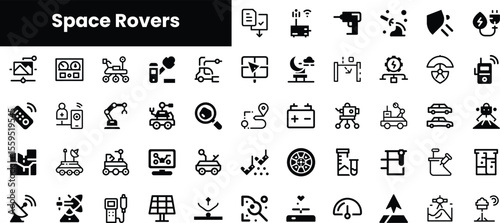 Collection of various space rover icons featuring diverse concepts including exploration, technology, and science, with a sleek modern design.