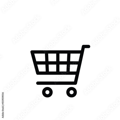 Black shopping cart icon. Market trolley on transparent background cutout design