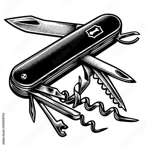 Pocket Knife with Folded Tools SVG
