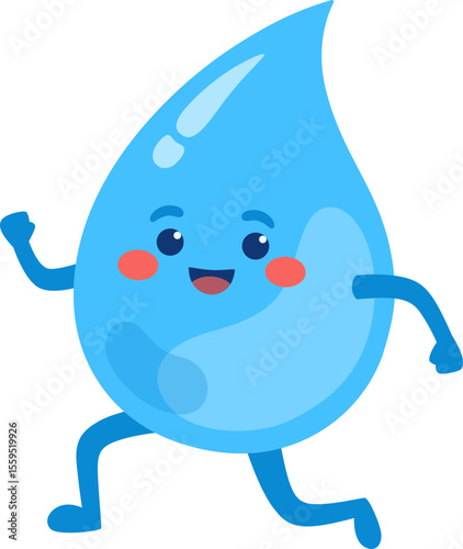 Active Water Drop Character Running Happily

