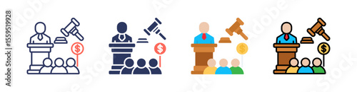 Auction Multi Style Icon Set Vector 