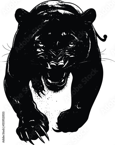 Aggressive Black Panther Vector Illustration: Powerful, Dark, Intense Style