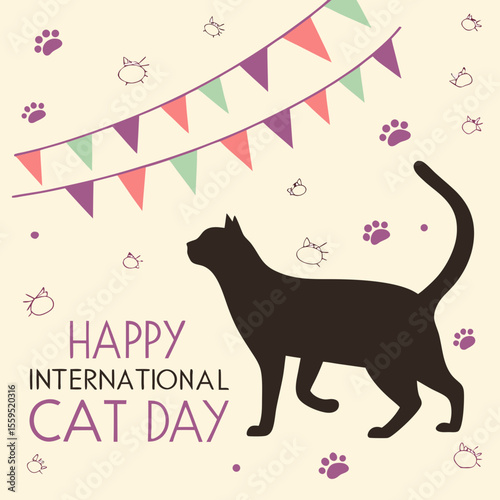 Feline Love – International Cat Day Vector Illustration – Adorable Cats and Kittens Unite