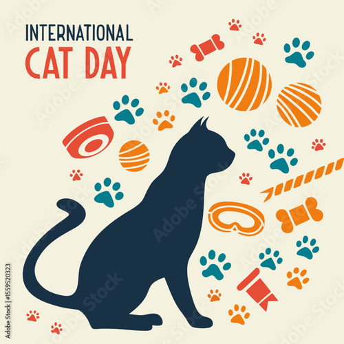 Feline Love – International Cat Day Vector Illustration – Adorable Cats and Kittens Unite