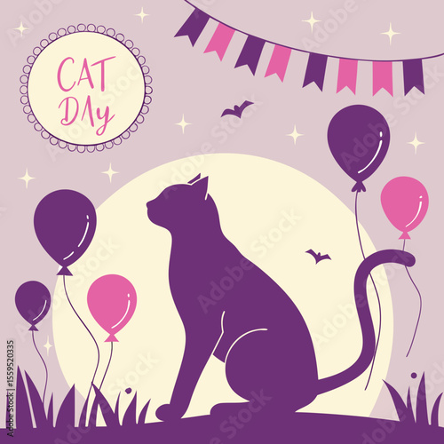 Feline Love – International Cat Day Vector Illustration – Adorable Cats and Kittens Unite