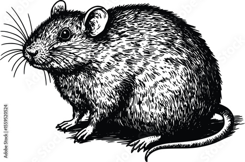 Detailed Vector Illustration:  Engraving Style House Mouse Portrait