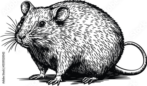 Detailed Vector Illustration of a Mouse: Vintage Engraving Style