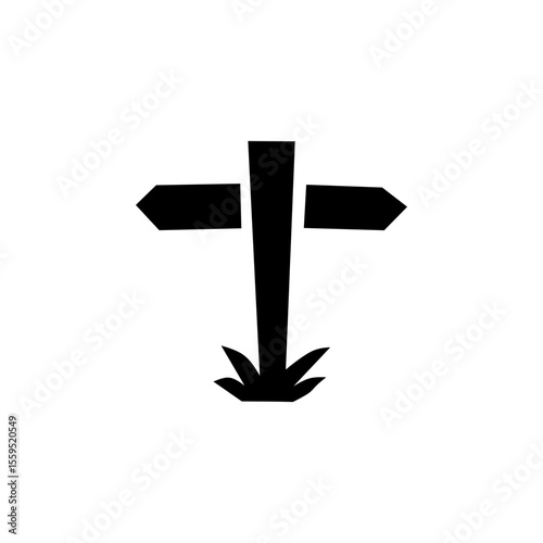 Black silhouette direction signpost icon with arrows in minimalist flat design on white background