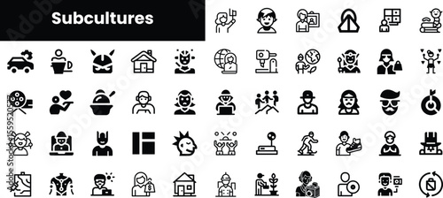 A diverse collection of icons representing various subcultures, showcasing individuals engaged in different activities, promoting inclusivity and cultural expression.