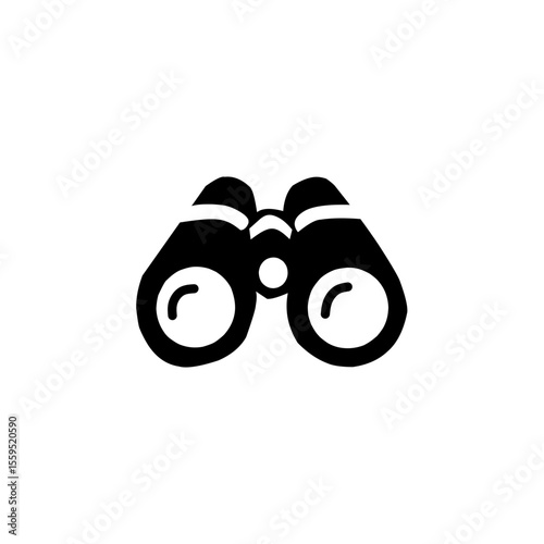 Black silhouette binoculars icon in minimalist flat design on white background