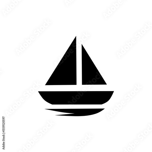 Black silhouette sailboat icon in minimalist flat design on white background