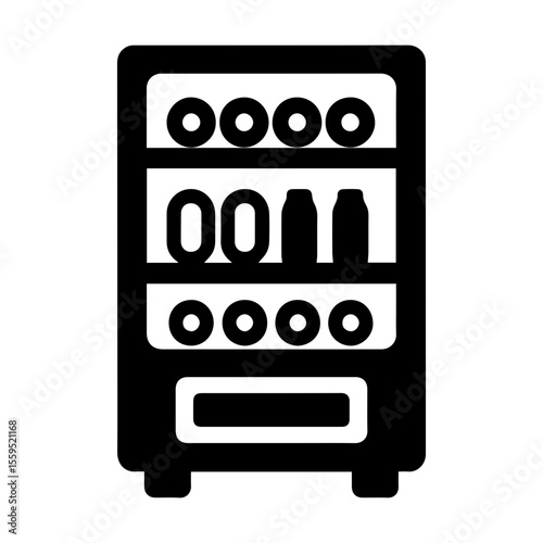 Vending machine icon with transparent background showing rows of snacks and drinks for automated food service
