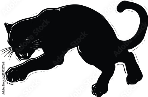Aggressive Panther Silhouette: Vector Illustration, Dark Mood