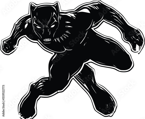 Aggressive Black Panther Vector Illustration: Powerful, Dark, Silhouette