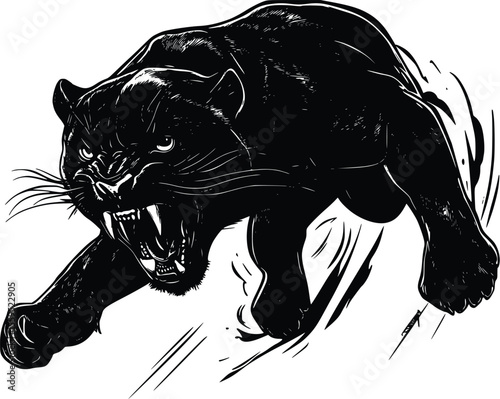 Aggressive Black Panther Vector Illustration: Powerful, Dark, Ink Style
