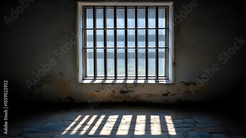 Grungy Prison Cell Window Sunlight Bars Shadow
