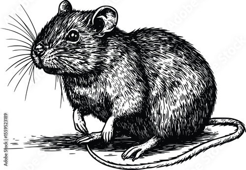 Vector Illustration: Detailed Ink Drawing of a Mouse, Vintage Style