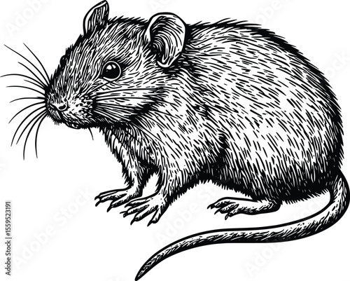Intricate Vector Illustration: Detailed Engraving Style Mouse