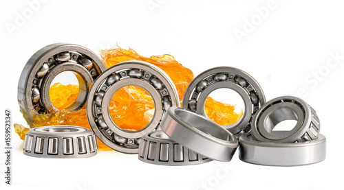 Ball bearing stainless with grease lithium machinery lubrication for automotive and industrial  isolated on white background.