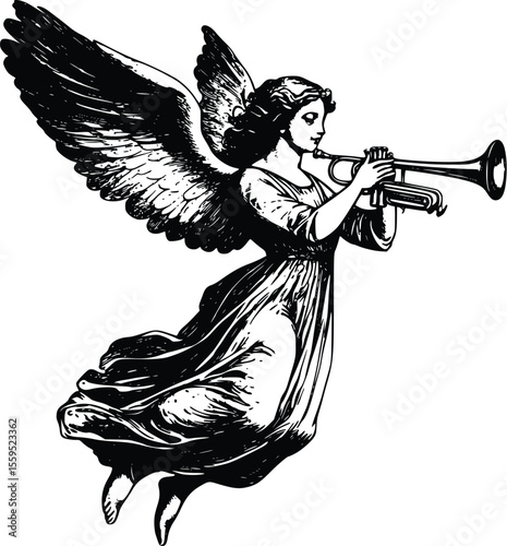Seraph Angel Trumpet Player: Elegant Vector Illustration