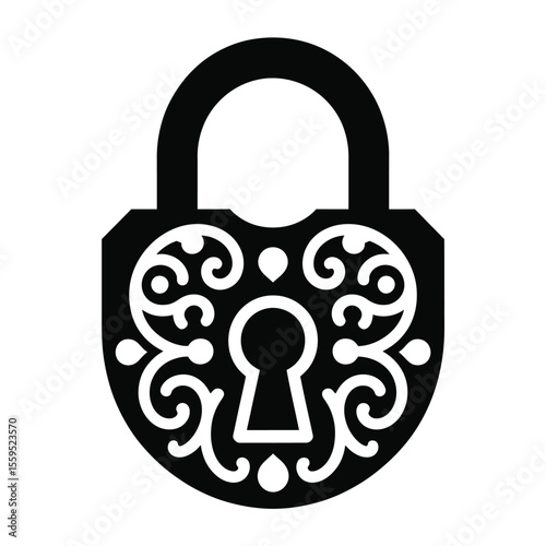 Ornate vintage padlock silhouette with decorative scrollwork and keyhole
