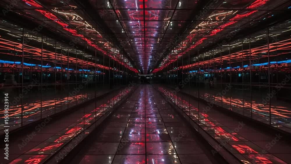 Reflective tunnel with neon lights