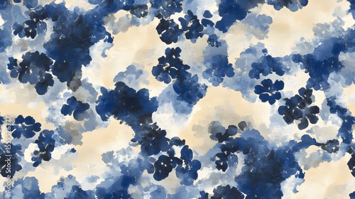 Abstract Blue Watercolor Floral Seamless Pattern