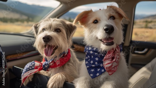 Wallpaper Mural A dog driving a car and carrying a United States flag, celebrating Independence Day on the 4th of July Torontodigital.ca