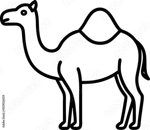 Line art  camels in various poses and positions walking