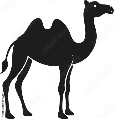 A camel walking in the desert silhouette design vector art and illustration