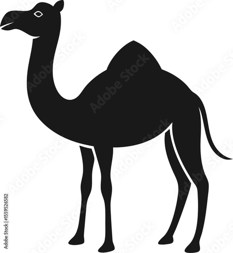 A camel walking in the desert silhouette design vector art and illustration