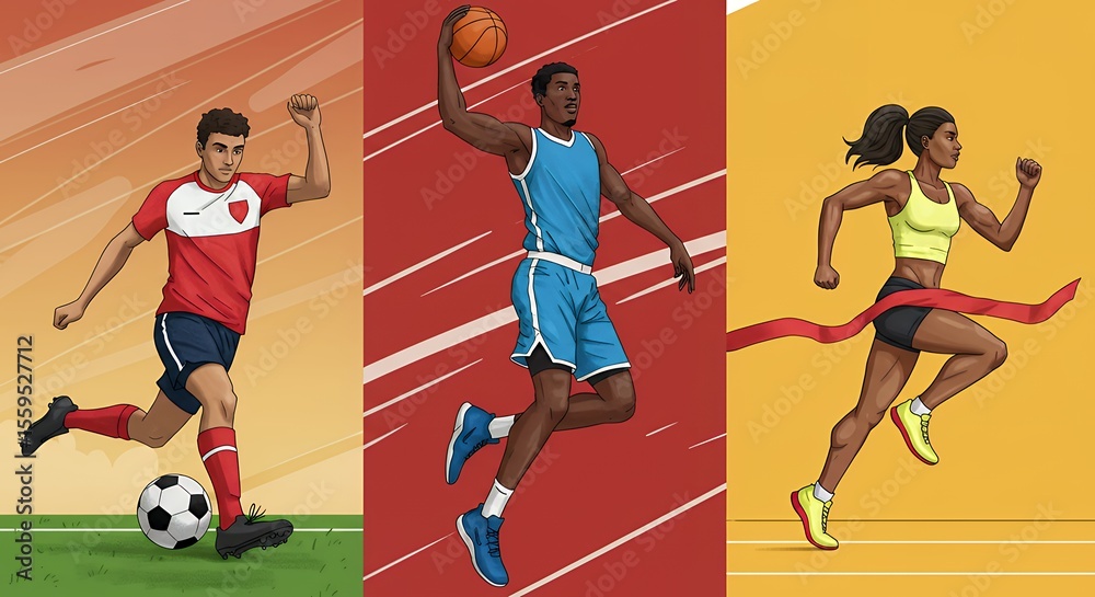 Fototapeta premium Dynamic Diverse Group Playing Soccer and Running