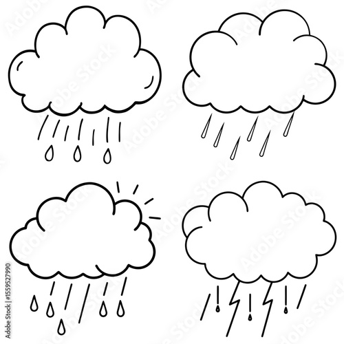 Cartoon Cloud Raining in Bright Neon Colors Coloring Page