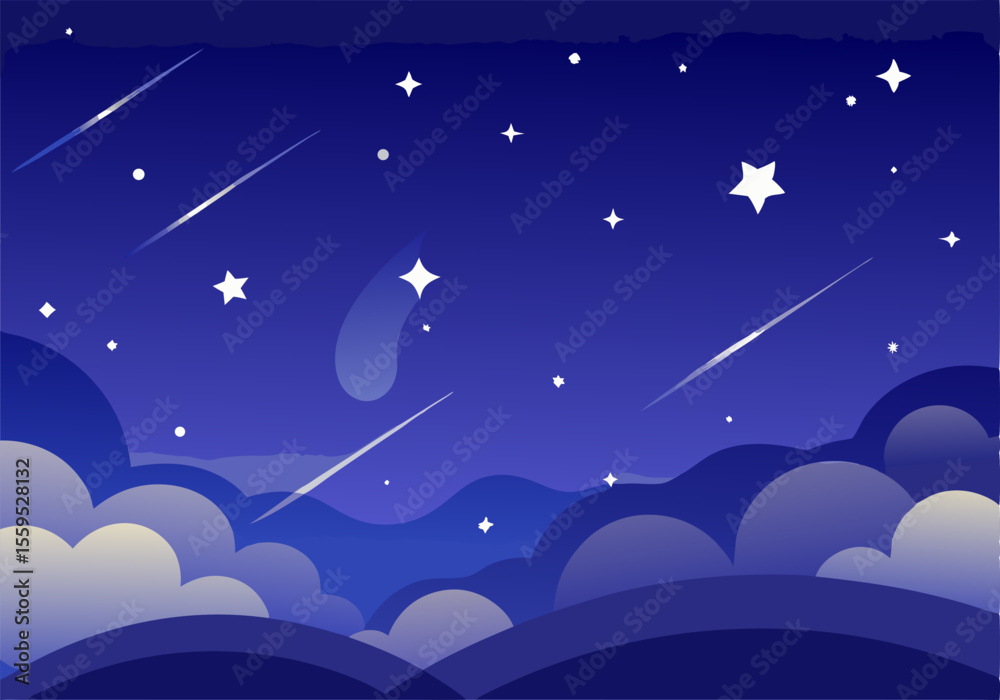 Fototapeta premium Beautiful night sky landscape background vector illustration design