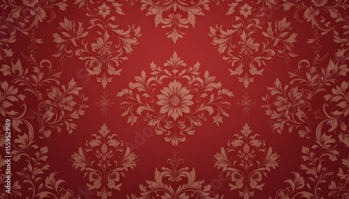 Damask Vintage Red Background with Floral Elements in Gothic Baroque Style Royal Vector Texture