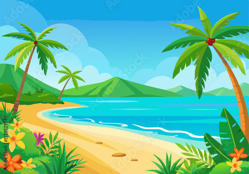 Beautiful tropical beach landscape background vector illustration design