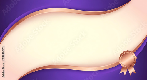 Elegant certificate template with a cream-colored center, framed by purple and a rose gold ribbon seal.