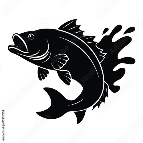 emerging from splash barramundi silhouette vector