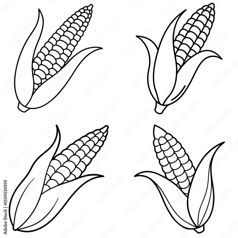 Obraz premium Sweet Corn Icon – Fresh Vegetable Line Art, Outline Vector Illustration